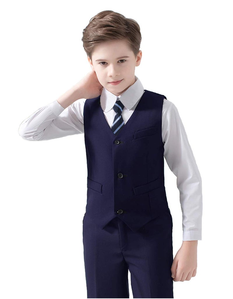 Yavakoor Suit for Boy 4 Pieces Toddler Vest Tie Set Slim Outfits for Kids Navy Blue Size 12 - Image 1